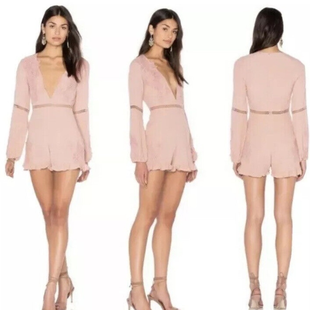 For Love and Lemons Lilou Dusty Pink Floral Applique Bohemian Short Romper S